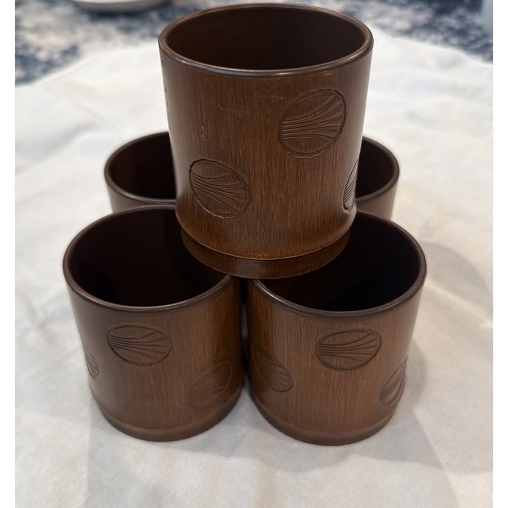 Set of 5 MCM Continental Airlines Faux Wood Cups Pen Holder 3" National Plastics